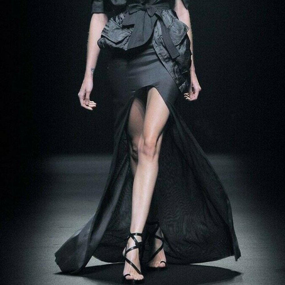 NWT $1195 HAIDER ACKERMANN Silk Maxi Cut-out Runway Skirt High-Lo Gray